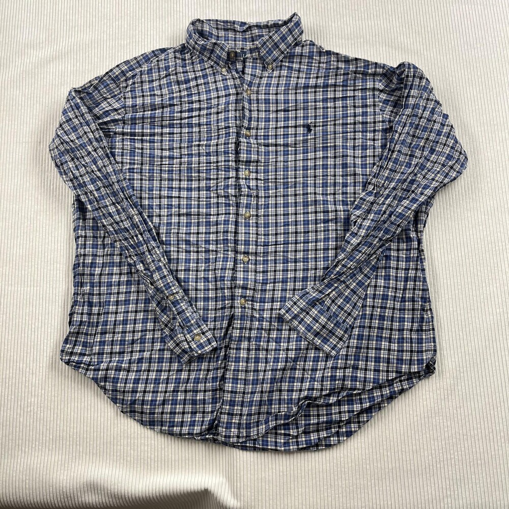 Ralph Lauren Shirt Mens 2XL Blue Plaid Long Sleeve Button Front Classic Fit